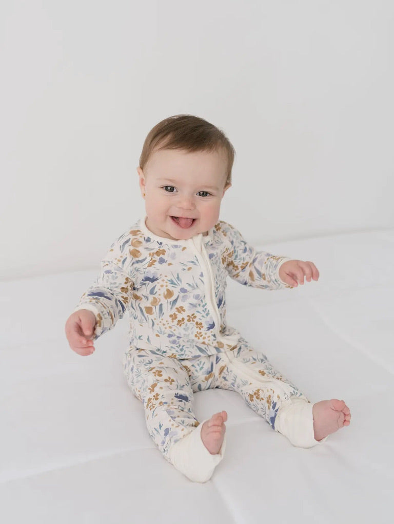 Blue Watercolor Floral bamboo pjs