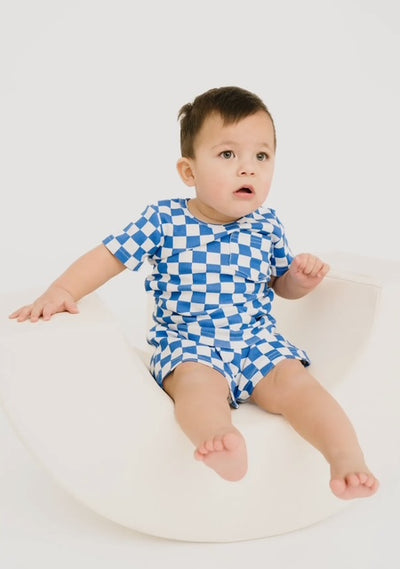 Blue Check Shorts Set