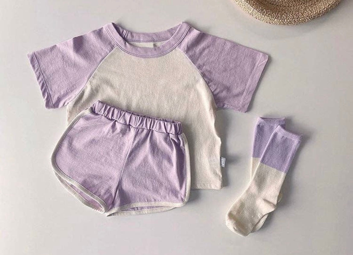 ColorBlock Shorts/Tee set - purple